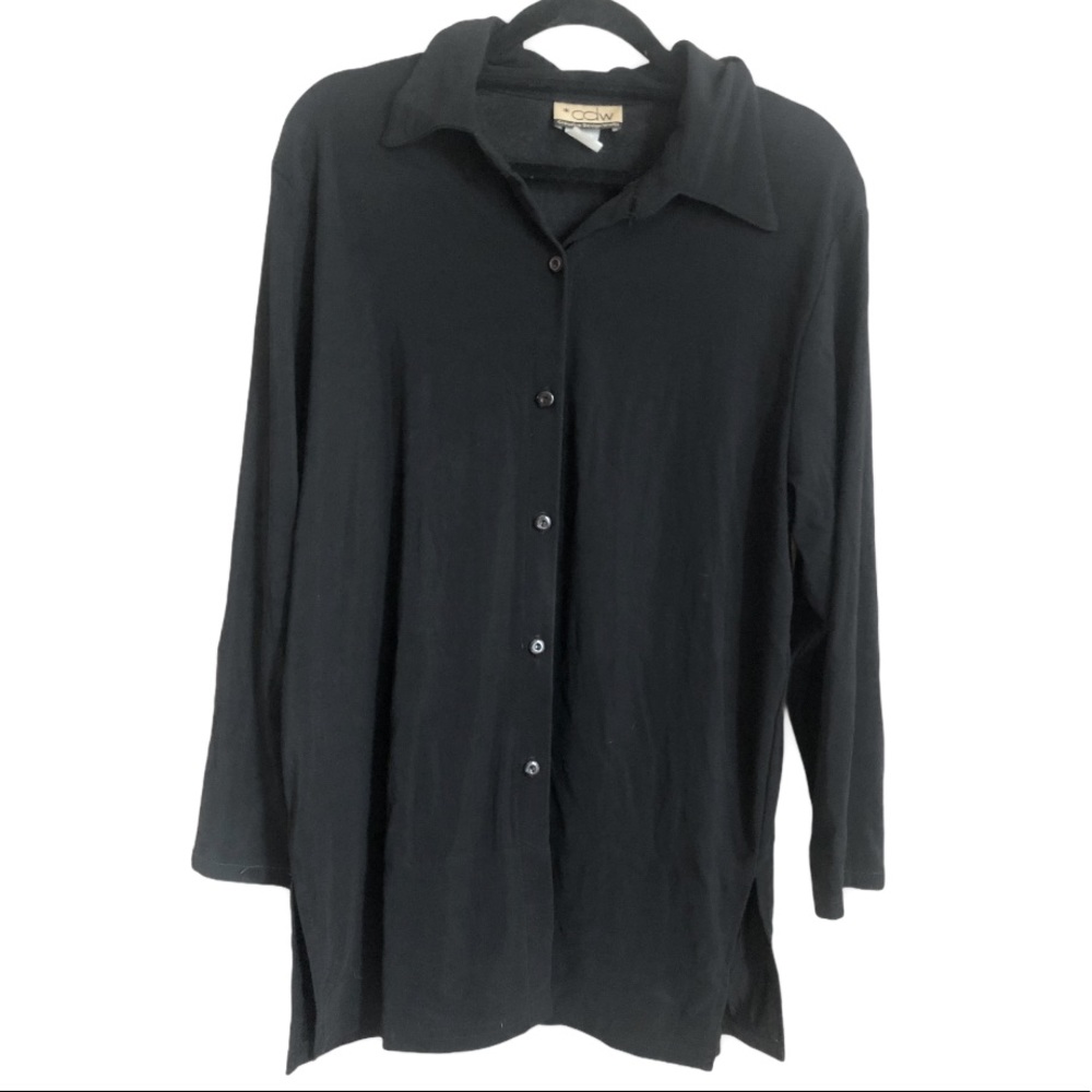 CDW | BLACK LONG SLEEVE BUTTON DOWN TOP